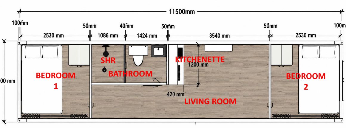 40 Foot Pod concept floorplan